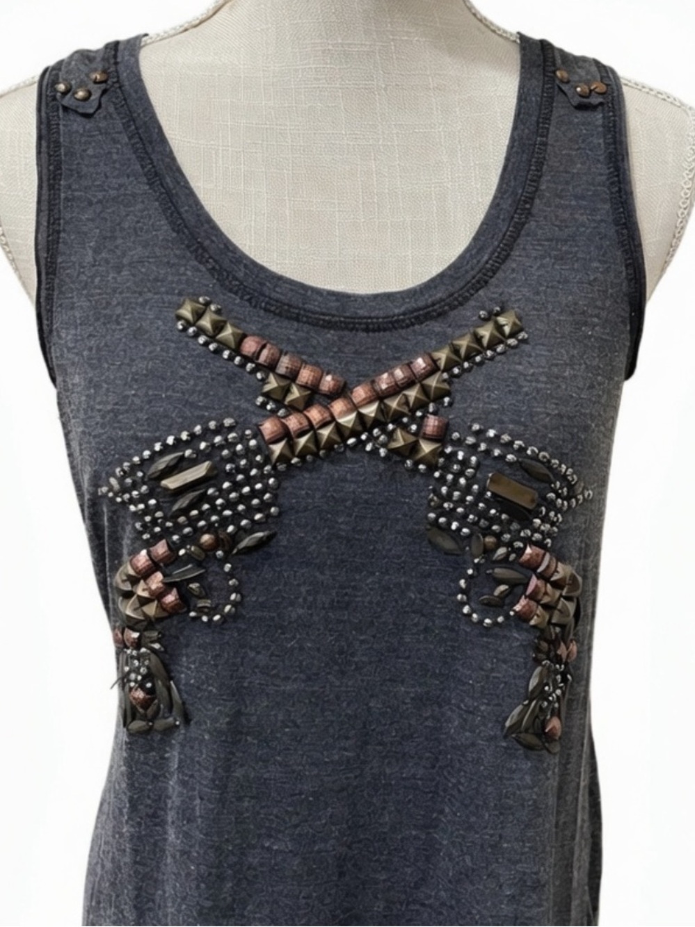 Double D Ranch Guns blazing Charcoal Embellished Studded tank dress RTL $225 XS